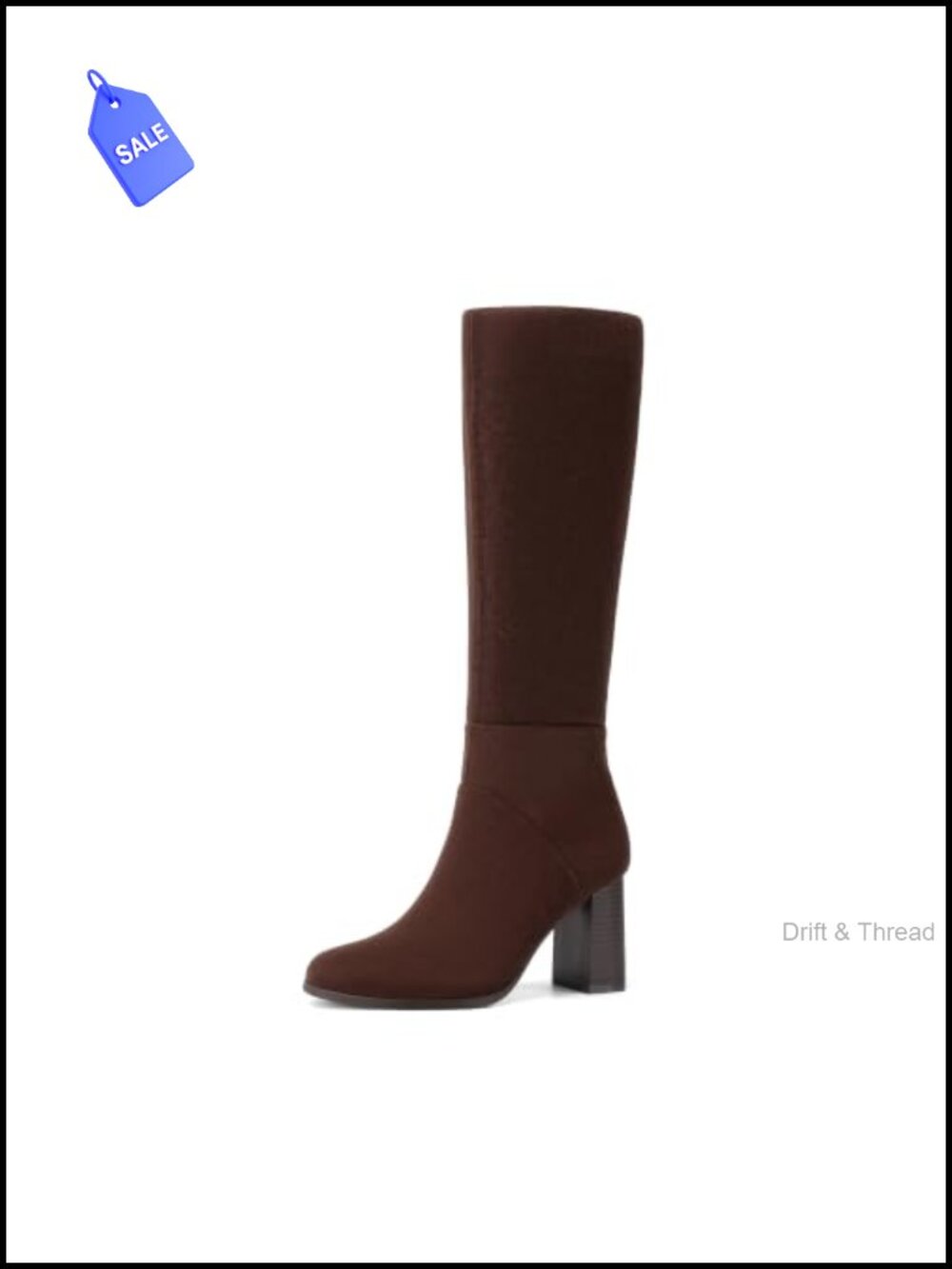 Women Suede Knee High Boots Block Heel Round Toe